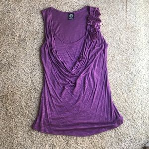 Bobeau Cowl-Drape Neck Rosette Top